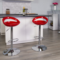 Flash Furniture Contemporary Red Plastic Adjustable Height Bar Stool with Chrome Base CH-TC3-1062-RED-GG